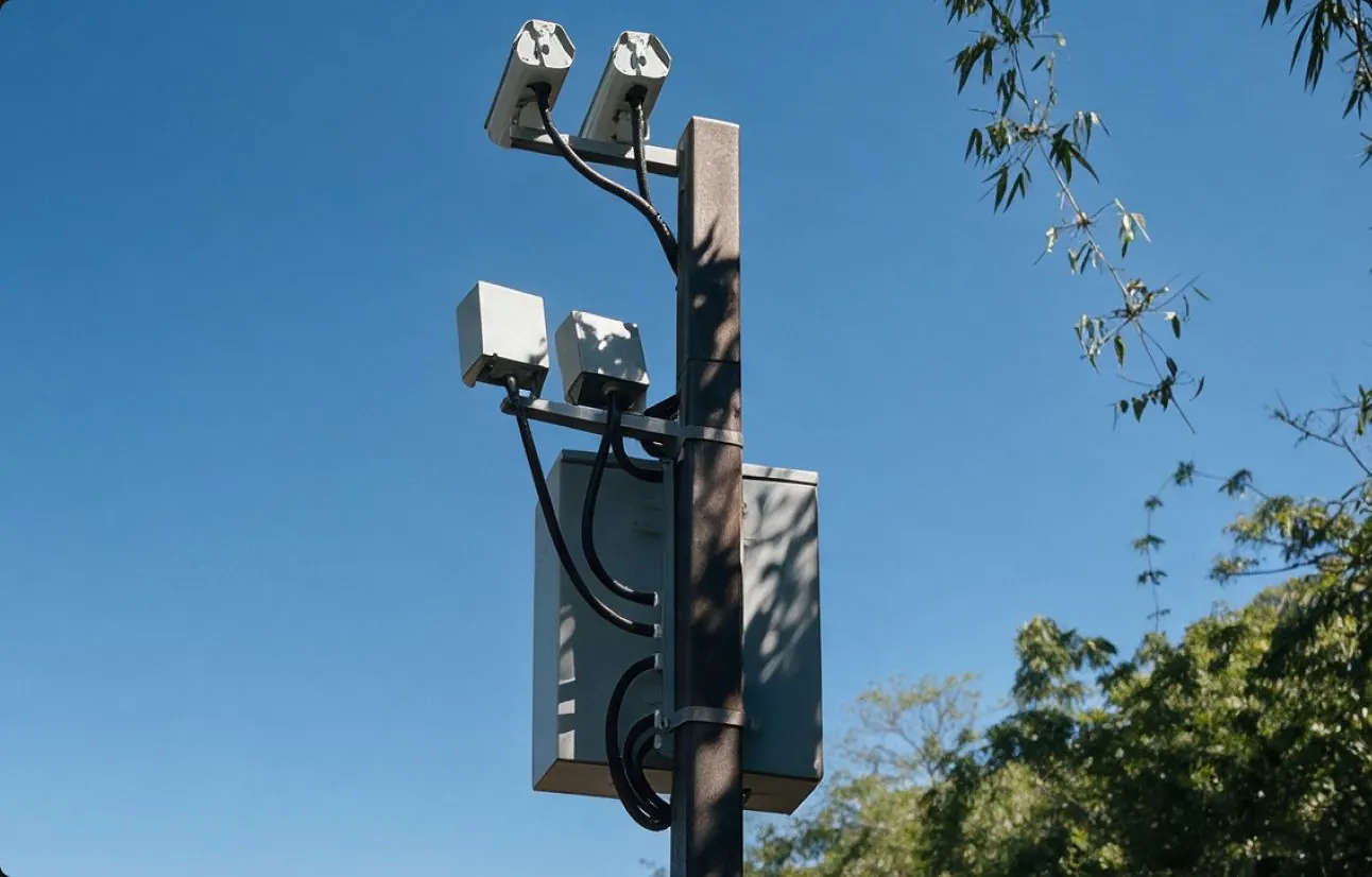 Radar fixo instalado em poste à beira da via
