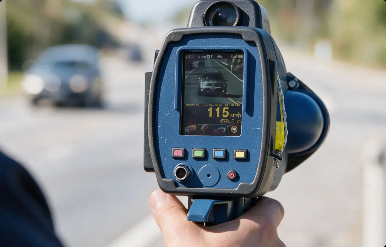 Radar móvel portátil apontado para a via